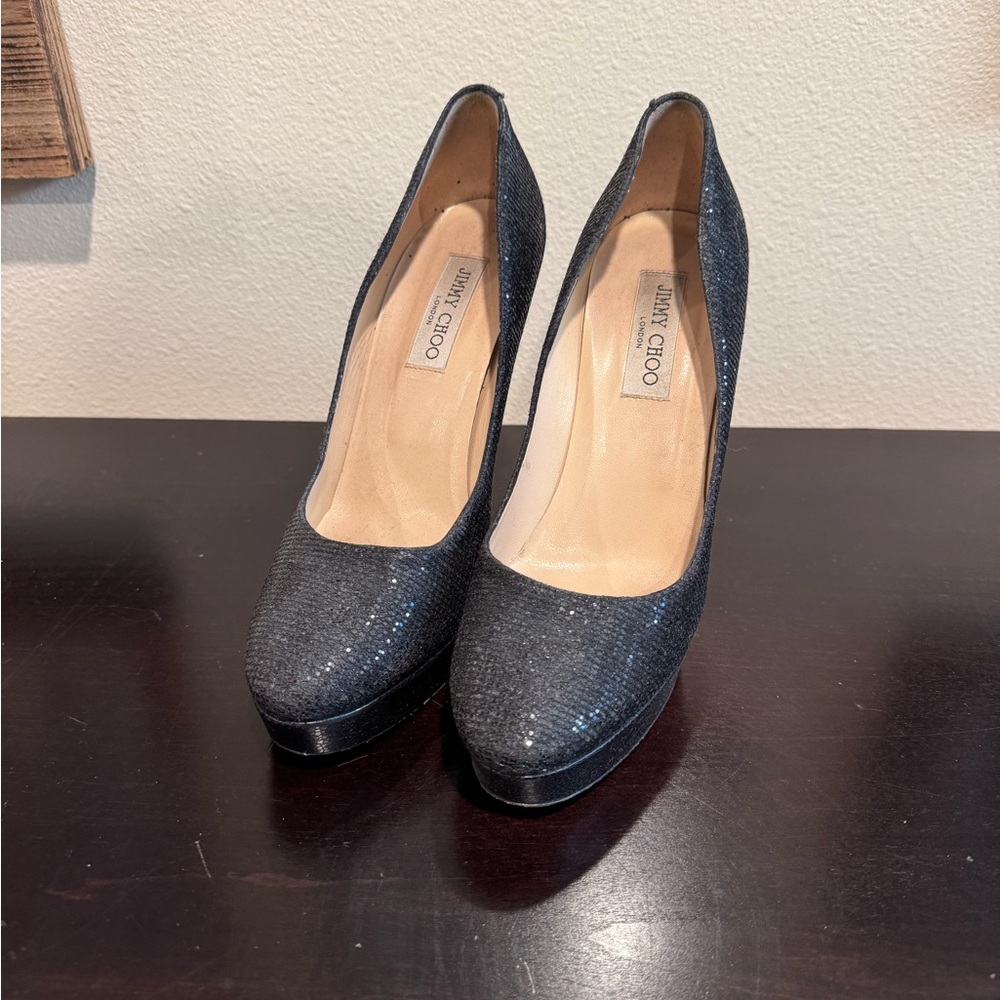 Jimmy Choo Black Sparkle Platform Pumps